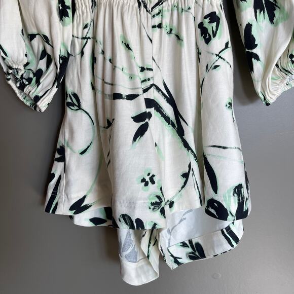 NWT Tanya Taylor‎ Stevie Romper Size Small Floral Linen Square Neck Puff Sleeve - Picture 8 of 16
